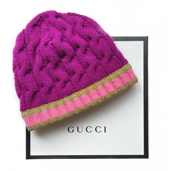 Gucci Accessories - GUCCI Magenta Wool/Cashmere Cable Knit Hat - NWT